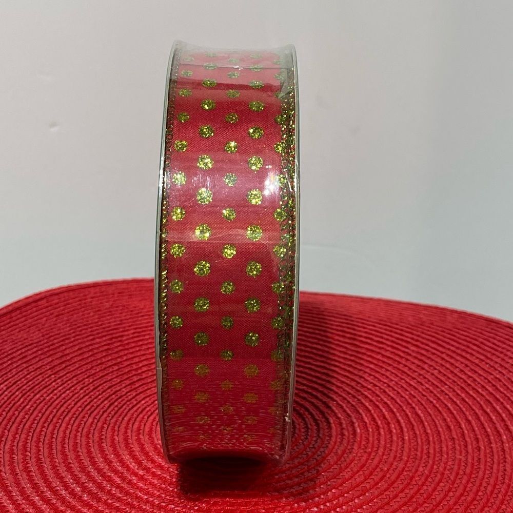 Members Mark Wired Ribbon Red with Gold Dots 50 yards NWT